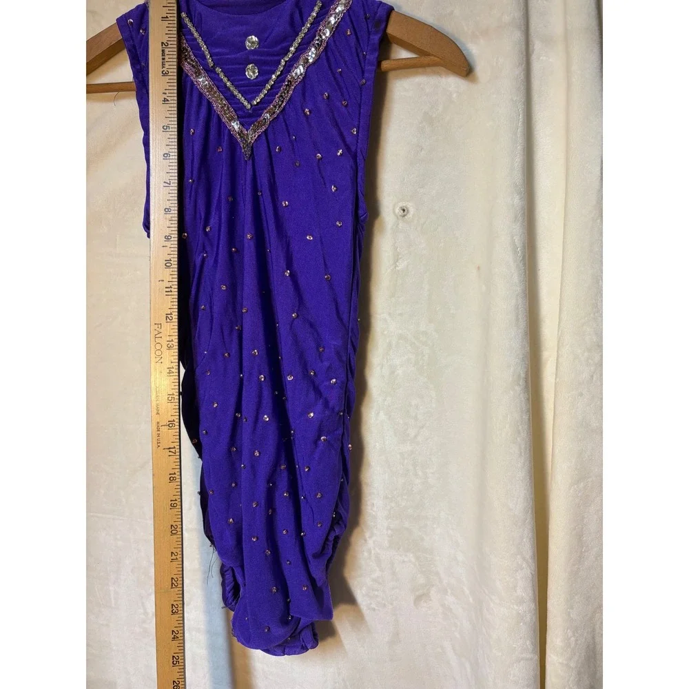 VTG Girls Baton Twirling Leotard Size 12 Rhinestones Purple 70s Handmade